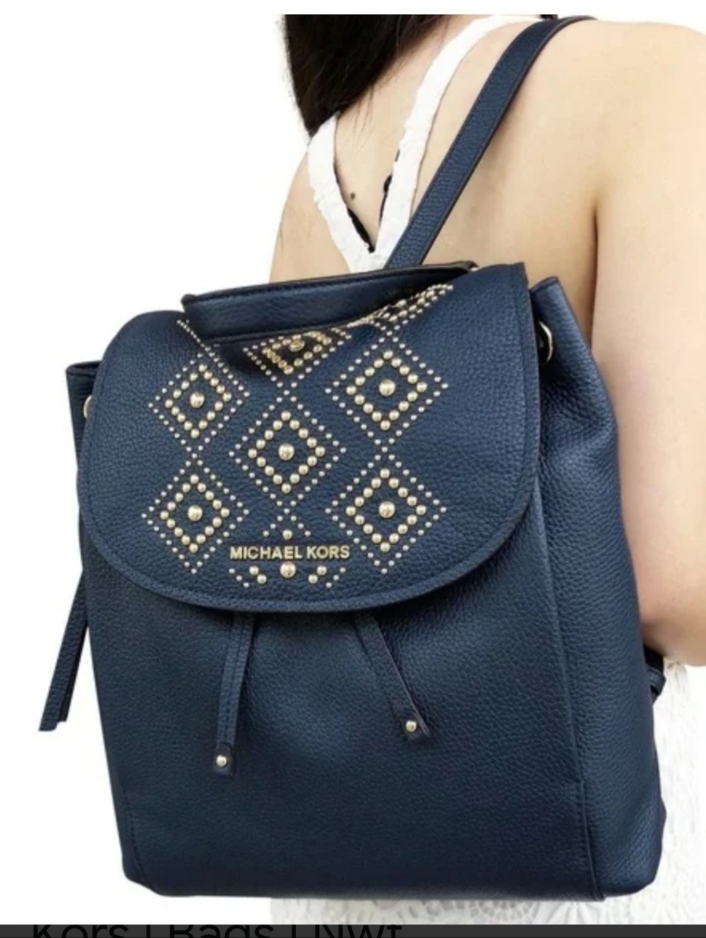 Michael Kors Leather Riley Large Studded Pebbled Backpack - Picture 4 of 15